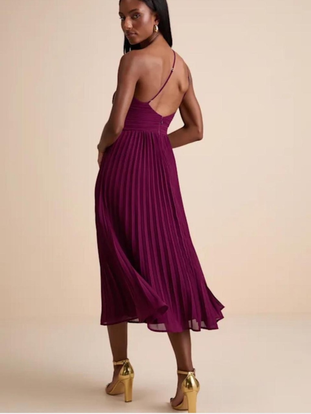 Lulus Wondrous Muse Plum Pleated One-Shoulder Midi Dress - Picture 2 of 4